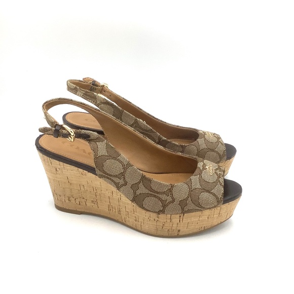 Coach Ferry Signature Jaquard Fabric Wedges Platform Sandals 6.5B - Picture 4 of 15